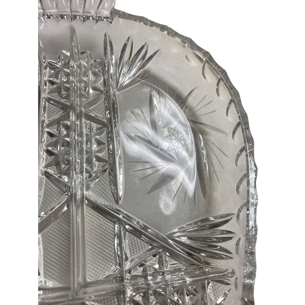 Vintage Clear Glass Triangle Divided Relish Dish Starburst Carrot - Picture 5 of 9